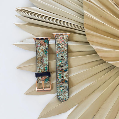 Mermaid Stained Glass Illusion Apple Watch Band - Vegan Leather Strap With Pretty Design - Fits All Series - 38 40 41 42 44 45 46 49 mm (Feat)