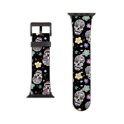 Sugar Skull Apple Watch Band All Series & All Sizes For Women Vegan Faux Leather Straps With Aesthetic Mexican Calavera Design