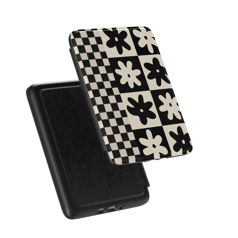 Checkered Retro Flower Kindle Case | Paperwhite 7″ (2024 Colorsoft) Saffiano Leather Cover