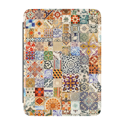 Portuguese Tile Print Kindle Case | Paperwhite 7″ (2024 Colorsoft) Saffiano Leather Cover With Azulejos Pattern