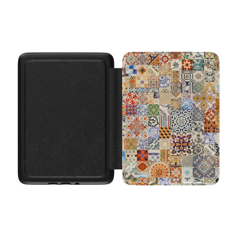 Portuguese Tile Print Kindle Case | Paperwhite 7″ (2024 Colorsoft) Saffiano Leather Cover With Azulejos Pattern