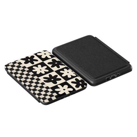 Checkered Retro Flower Kindle Case | Paperwhite 7″ (2024 Colorsoft) Saffiano Leather Cover