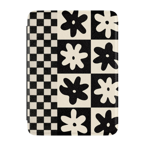Checkered Retro Flower Kindle Case | Paperwhite 7″ (2024 Colorsoft) Saffiano Leather Cover