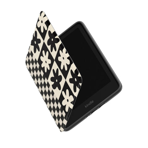 Checkered Retro Flower Kindle Case | Paperwhite 7″ (2024 Colorsoft) Saffiano Leather Cover