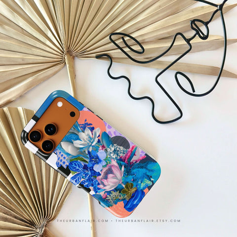 Blue Lotus Botanical Collage Tough Phone Case for iPhone 17 - The Urban Flair (Feat)