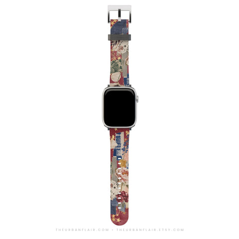 Starry Rustic Collage Apple Watch Band - Fits All iWatch Series - Sizes 38mm 40mm 42mm 44mm - Women’s Vegan Leather Strap