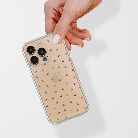 Dainty Micro Cherries Phone Case For iPhone 15 14 13 Pro Max 12 Mini 11 XR 7 8 SE 2022 Galaxy S24 Cute Coquette MagSafe Cover (Feat)