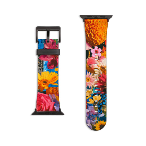 Summer Flower Bliss Apple Watch Band - Fits All iWatch Series - Sizes 38/40/42/44mm - Womens Vegan Leather Strap With Maximalist Design