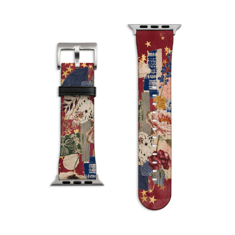 Starry Rustic Collage Apple Watch Band - Fits All iWatch Series - Sizes 38mm 40mm 42mm 44mm - Women’s Vegan Leather Strap