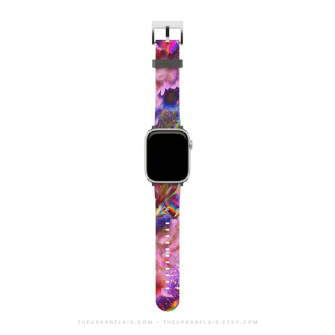 Cosmic Floral Apple Watch Band - premium vegan leather printed strap (Feat)