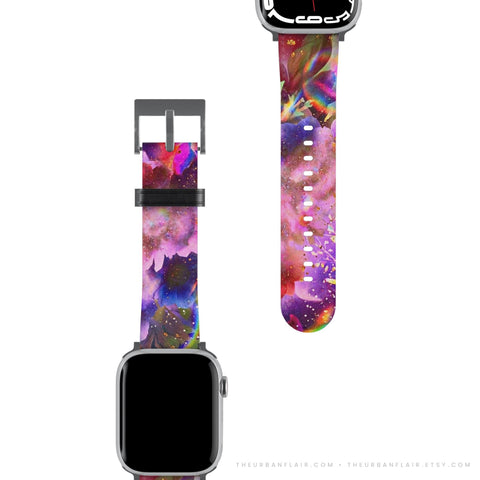 Cosmic Floral Apple Watch Band - premium vegan leather printed strap (Feat)