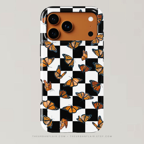 Checkered Monarch Butterfly Tough Phone Case for iPhone 17 - The Urban Flair (Feat)