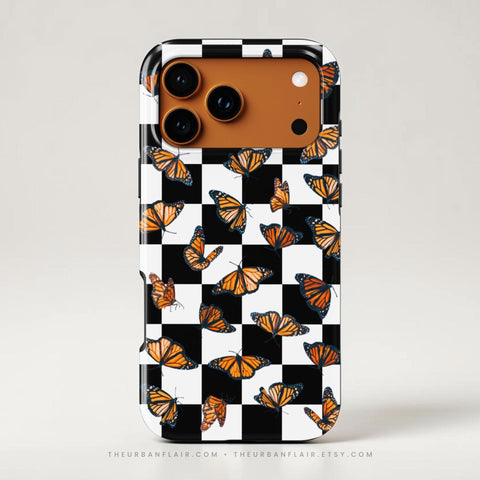Checkered Monarch Butterfly Tough Phone Case for iPhone 17e - The Urban Flair (Feat)