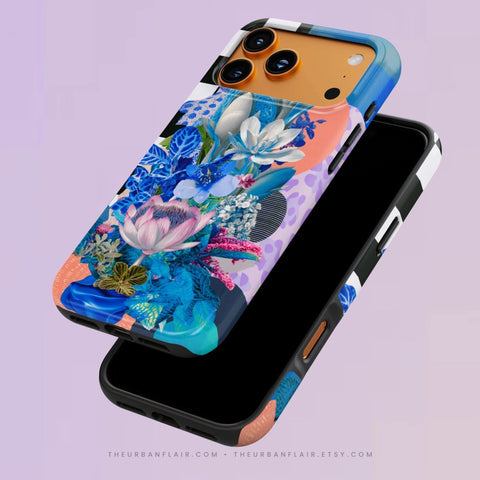 Blue Lotus Botanical Collage Tough Phone Case for iPhone 17 Pro - The Urban Flair (Feat)