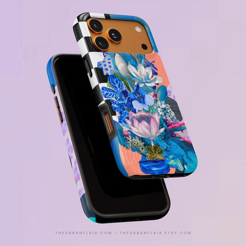 Blue Lotus Botanical Collage Tough Phone Case for iPhone 16 Pro Max - The Urban Flair (Feat)
