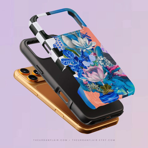 Blue Lotus Botanical Collage Tough Phone Case for iPhone 17 - The Urban Flair (Feat)