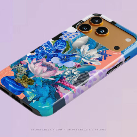 Blue Lotus Botanical Collage Tough Phone Case for iPhone 17 Pro Max - The Urban Flair (Feat)