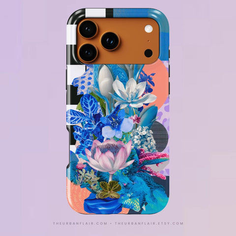 Blue Lotus Botanical Collage Tough Phone Case for iPhone 17e - The Urban Flair (Feat)