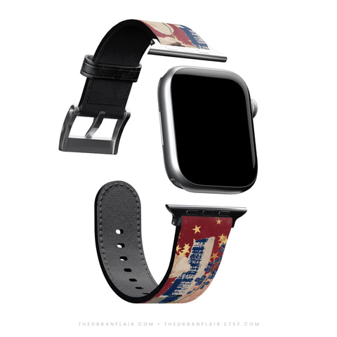 Starry Rustic Collage Apple Watch Band - Fits All iWatch Series - Sizes 38mm 40mm 42mm 44mm - Women’s Vegan Leather Strap