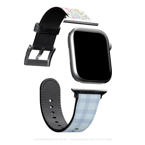 Preppy Coquette Tile & Plaid Apple Watch Band - Fits All iWatch Series + Sizes - Women’s Vegan Leather Strap With Split Design