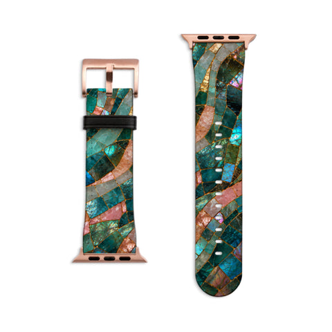Teal Stained Glass Print Apple Watch Band - Matte Rose Gold