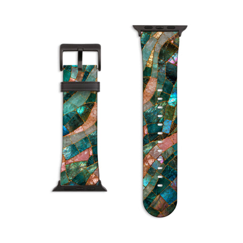 Teal Stained Glass Print Apple Watch Band - Matte Black