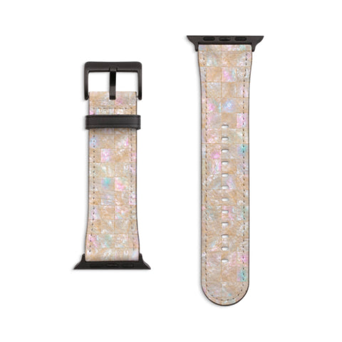 Classy Opal Tile Print Apple Watch Band - Vegan Leather Strap - Pearl Mosaic Design - Fits All Series - 38 40 41 42 44 45 46 49 mm, Ultra 3