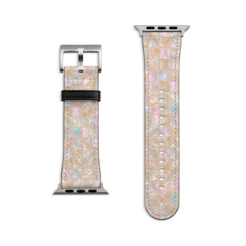 Classy Opal Tile Print Apple Watch Band - Vegan Leather Strap - Pearl Mosaic Design - Fits All Series - 38 40 41 42 44 45 46 49 mm, Ultra 3