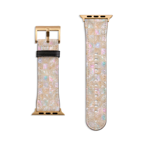Classy Opal Tile Print Apple Watch Band - Vegan Leather Strap - Pearl Mosaic Design - Fits All Series - 38 40 41 42 44 45 46 49 mm, Ultra 3