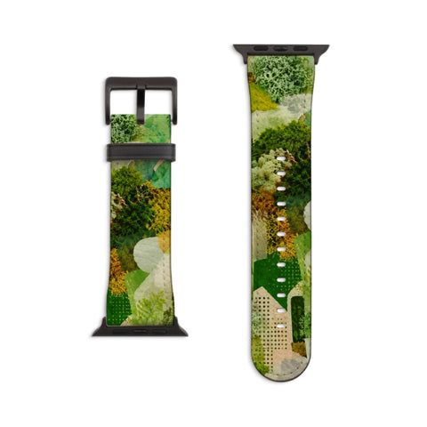 Moss Collage Apple Watch Band - Vegan Leather Strap - Goblincore Nature Design - Fits All Series - 38 40 41 42 44 45 46 49 mm, Ultra 3