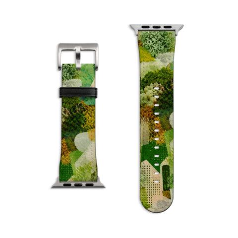 Moss Collage Apple Watch Band - Vegan Leather Strap - Goblincore Nature Design - Fits All Series - 38 40 41 42 44 45 46 49 mm, Ultra 3