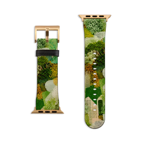 Moss Collage Apple Watch Band - Vegan Leather Strap - Goblincore Nature Design - Fits All Series - 38 40 41 42 44 45 46 49 mm, Ultra 3