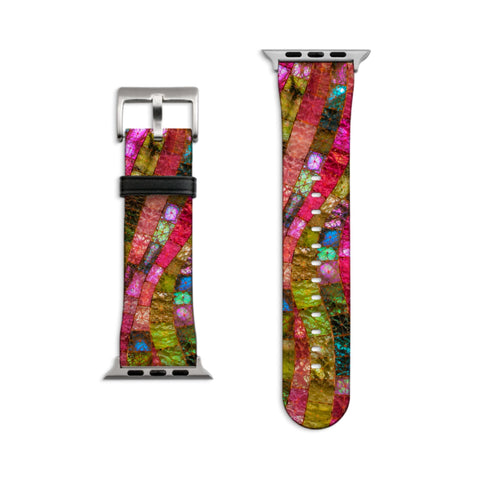 Watermelon Stained Glass Print Apple Watch Band - Vegan Leather Strap With Mosaic Design - Fits All Series - 38 40 41 42 44 45 46 49 mm