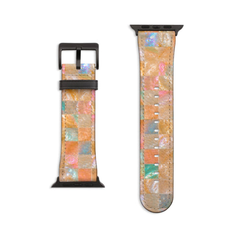 Peach Sherbet Tile Print Apple Watch Band - Vegan Leather Strap - Pastel Mosaic Design - Fits All Series - 38 40 41 42 44 45 46 49 mm