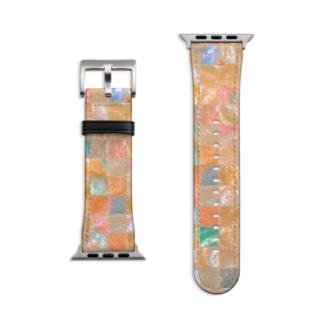 Peach Sherbet Tile Print Apple Watch Band - Vegan Leather Strap - Pastel Mosaic Design - Fits All Series - 38 40 41 42 44 45 46 49 mm