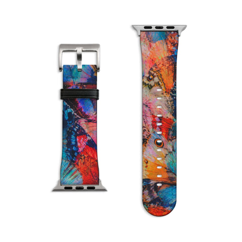 Colorful Butterfly Wings Apple Watch Band - Matte Silver