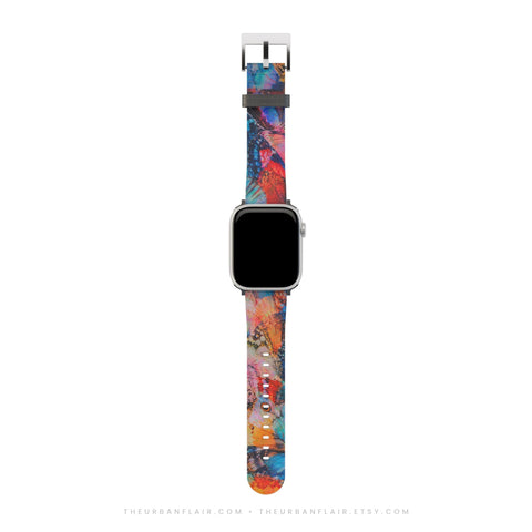Colorful Butterfly Wings Apple Watch Band - premium vegan leather printed strap (Feat)