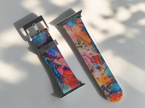 Colorful Butterfly Wings Apple Watch Band - premium vegan leather printed strap (Feat)