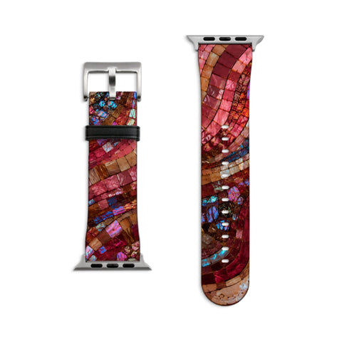 Garnet Stained Glass Print Apple Watch Band - Matte Silver