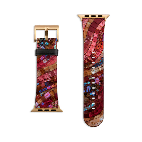 Garnet Stained Glass Print Apple Watch Band - Matte Gold