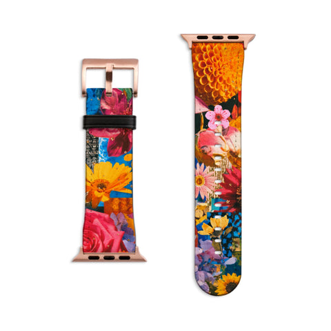 Summer Flower Bliss Apple Watch Band - Fits All iWatch Series - Sizes 38/40/42/44mm - Womens Vegan Leather Strap With Maximalist Design