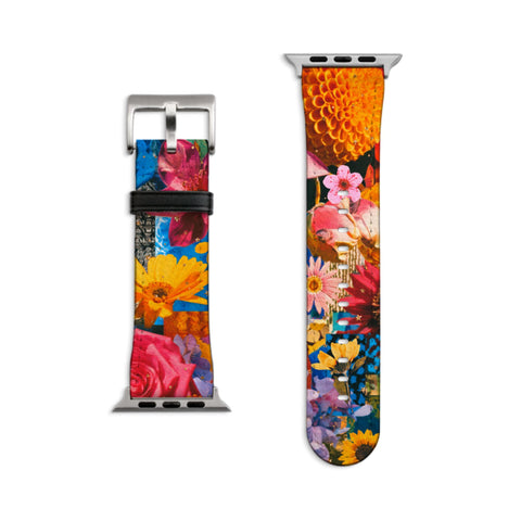 Summer Flower Bliss Apple Watch Band - Fits All iWatch Series - Sizes 38/40/42/44mm - Womens Vegan Leather Strap With Maximalist Design
