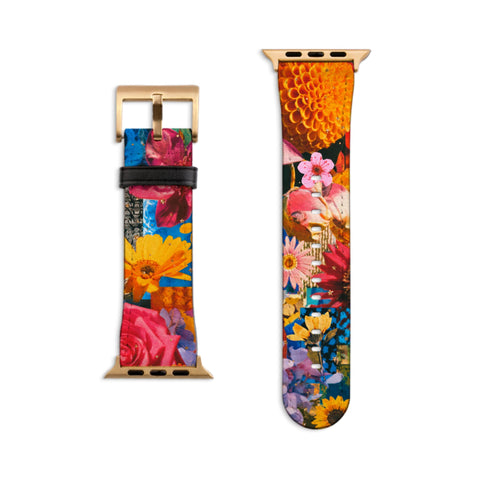 Summer Flower Bliss Apple Watch Band - Fits All iWatch Series - Sizes 38/40/42/44mm - Womens Vegan Leather Strap With Maximalist Design