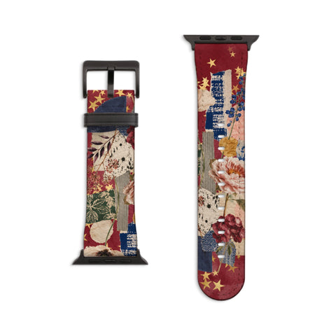 Starry Rustic Collage Apple Watch Band - Fits All iWatch Series - Sizes 38mm 40mm 42mm 44mm - Women’s Vegan Leather Strap