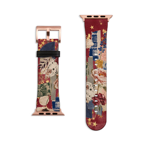 Starry Rustic Collage Apple Watch Band - Fits All iWatch Series - Sizes 38mm 40mm 42mm 44mm - Women’s Vegan Leather Strap