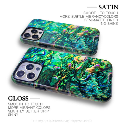 Opal Mother of Pearl Tile Print Tough Phone Case - Cover For iPhone 17 Air 16e 15 Pro Max 14 13 12 Mini, Galaxy S26 Ultra & Pixel 10 Pro XL Apple Watch Band - premium vegan leather printed strap (Feat)