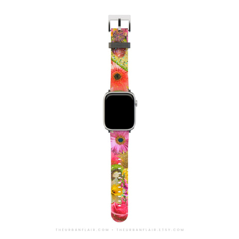 Tropical Floral Fruit Apple Watch Band - Fits All iWatch Series & Sizes - Women’s Vegan Leather Strap With Maximalist Design (Feat)