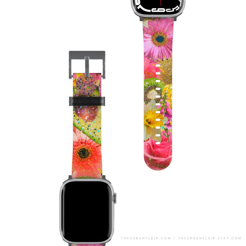 Tropical Floral Fruit Apple Watch Band - Fits All iWatch Series & Sizes - Women’s Vegan Leather Strap With Maximalist Design (Feat)