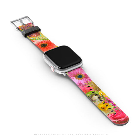 Tropical Floral Fruit Apple Watch Band - Fits All iWatch Series & Sizes - Women’s Vegan Leather Strap With Maximalist Design (Feat)
