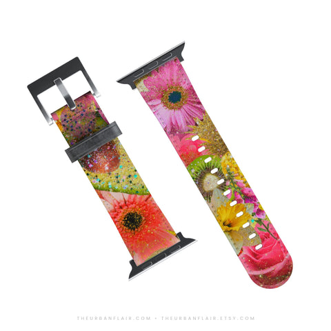 Tropical Floral Fruit Apple Watch Band - Fits All iWatch Series & Sizes - Women’s Vegan Leather Strap With Maximalist Design (Feat)